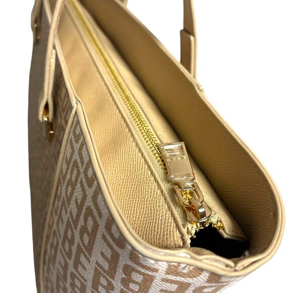 Bebe Ashley Logo Print Tote Bag Tan Handbag Purse XL Large School Work - Picture 6 of 16